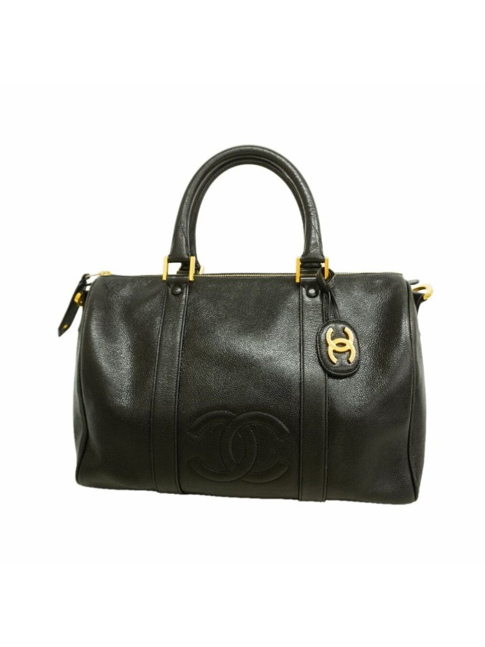 Chanel Boston Bag Caviar Leather Black Gold